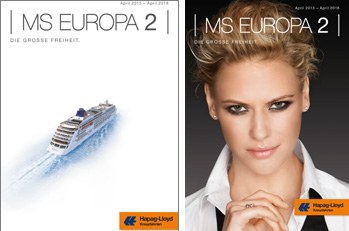 Der EUROPA 2-Katalog wird in diesem Jahr zwei Titelbilder haben - das weiße Hauptcover links und die Lifestyle-Version rechts, die es nur auf Bestellung gibt (Grafiken: HLKF)