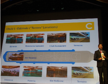 Neil Palomba, SVP Hotel Operations & Guest Experience, stellt die neue Promenade der COSTA DIADEMA vor.
